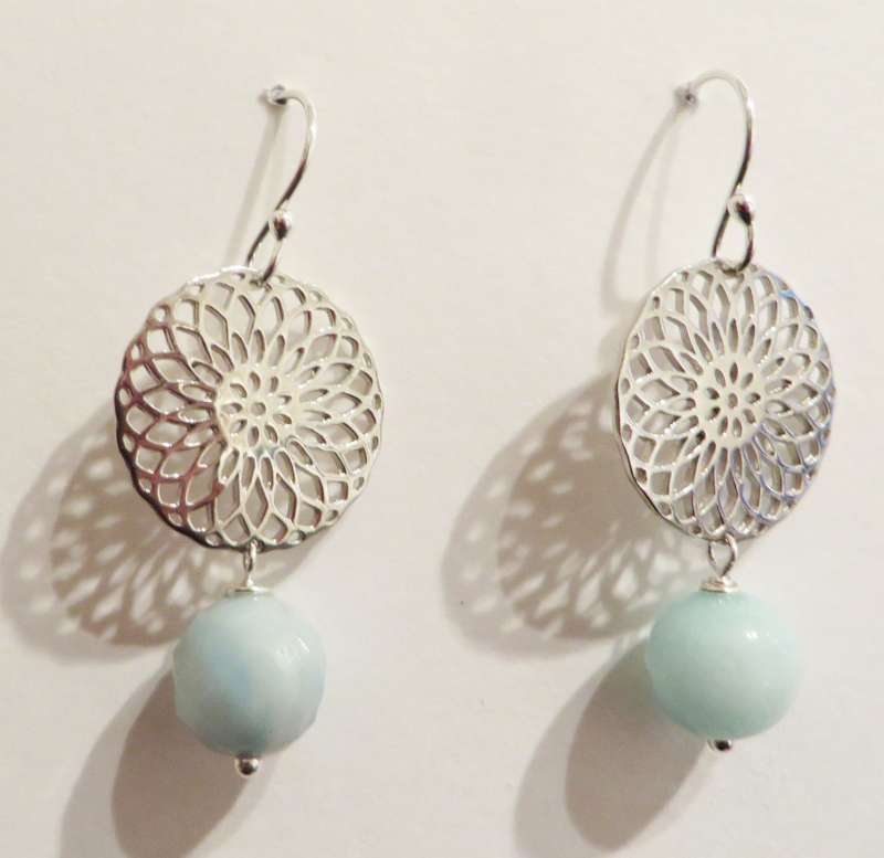 Silver mosaic drop earrings with amazonite